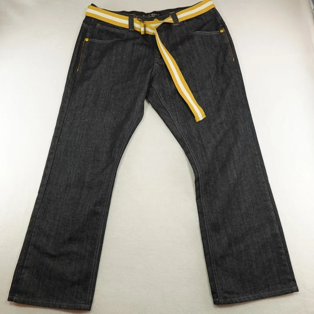 Raw Blue Jeans Mens 38x32 Act 37x30 Black Wide‎ Leg Denim Yellow Belt Grunge
